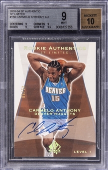2003-04 Upper Deck SP Authentic Limited Rookie Authentics Autograph #150 Carmelo Anthony Signed Rookie Card (#43/50) - BGS MINT 9/BGS 10
